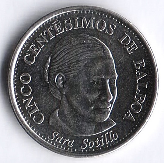 Монета 5 сентесимо. 2017 год, Панама. Сара Сотилло.