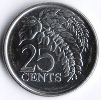 Монета 25 центов. 2020 год, Тринидад и Тобаго.