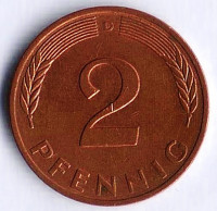 Монета 2 пфеннига. 1978(D) год, ФРГ.