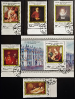 Набор почтовых марок (5 шт.) с блоком. "Картины музеев России". 1986 год, Мадагаскар.