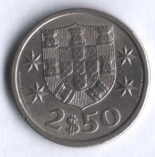 Монета 2,5 эскудо. 1971 год, Португалия.
