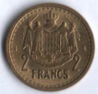 Монета 2 франка. 1945 год, Монако.