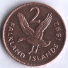 Монета 2 пенса. 1992 год, Фолклендские острова.