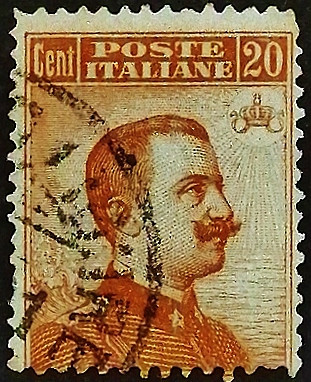 Почтовая марка (20 c.). "Витторио Эммануил III". 1917 год, Италия.