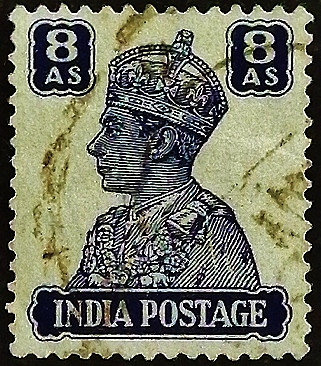 Почтовая марка (8 an.). "Король Георг VI". 1941 год, Британская Индия.