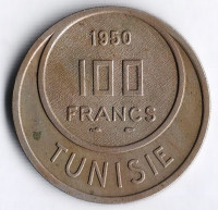 Монета 100 франков. 1950(a) год, Тунис (протекторат Франции).