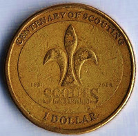 Монета 1 доллар. 2008 год, Австралия. 100 лет скаутскому движению.