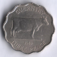 Монета 3 пенса. 1959 год, Гернси.
