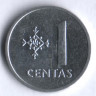 Монета 1 цент. 1991 год, Литва.