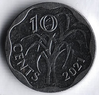 Монета 10 центов. 2021 год, Свазиленд.