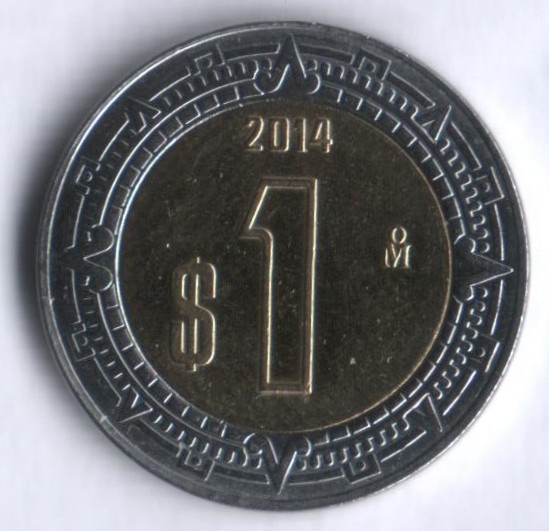 Монета 1 песо. 2014 год, Мексика.