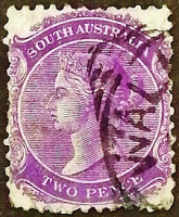 Почтовая марка (2 p.). "Королева Виктория". 1899 год, Южная Австралия.