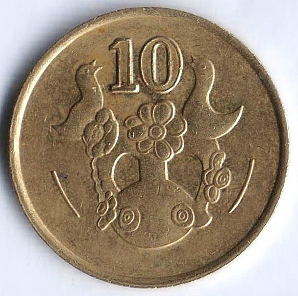 Монета 10 центов. 1988 год, Кипр.