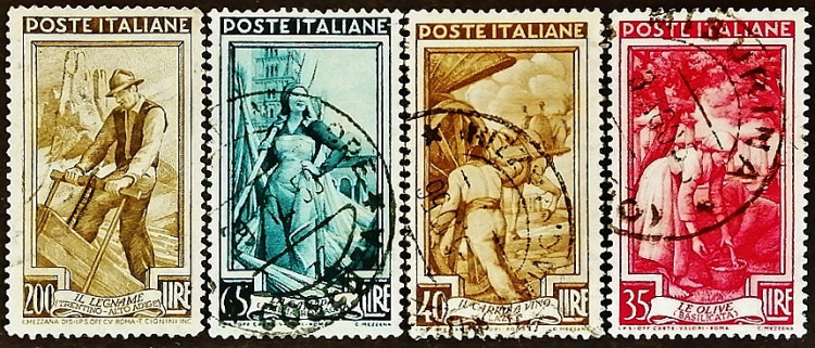 Набор марок (4 шт.). "Профессии". 1950 год, Италия.