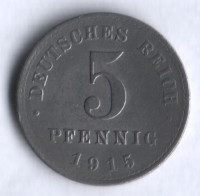 Монета 5 пфеннигов. 1915 год (A), Германская империя.