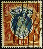 Почтовая марка (1 r.). "Король Георг VI". 1937 год, Британская Индия.