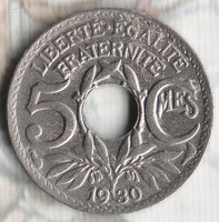 Монета 5 сантимов. 1930 год, Франция.