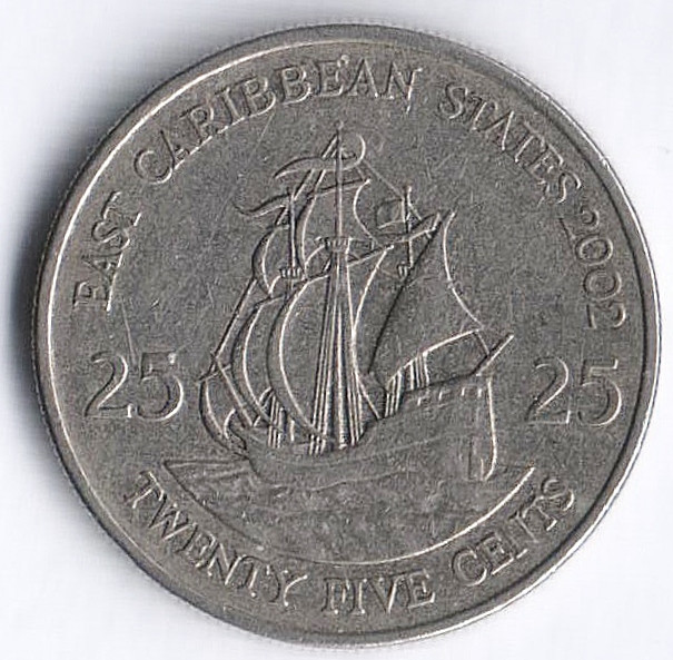 Монета 25 центов. 2002 год, Восточно-Карибские государства.
