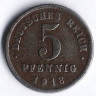 Монета 5 пфеннигов. 1918 год (J), Германская империя.