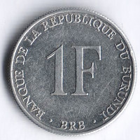 Монета 1 франк. 1980 год, Бурунди.