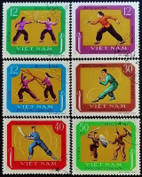 Набор почтовых марок (6 шт.). "Традиционные боевые искусства". 1968 год, Вьетнам.