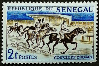 Марка почтовая. "Лошадиные бега". 1961 год, Сенегал.