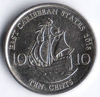Монета 10 центов. 2018 год, Восточно-Карибские государства.