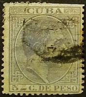 Почтовая марка (5 c.). "Король Альфонсо XII". 1882 год, Куба.