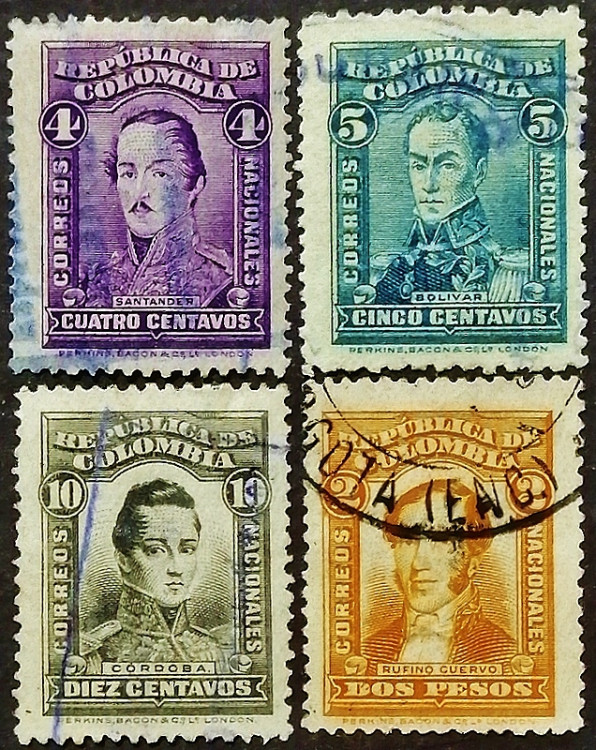 Набор почтовых марок (4 шт.). "Личности". 1917 год, Колумбия.
