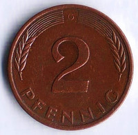 Монета 2 пфеннига. 1978(G) год, ФРГ.