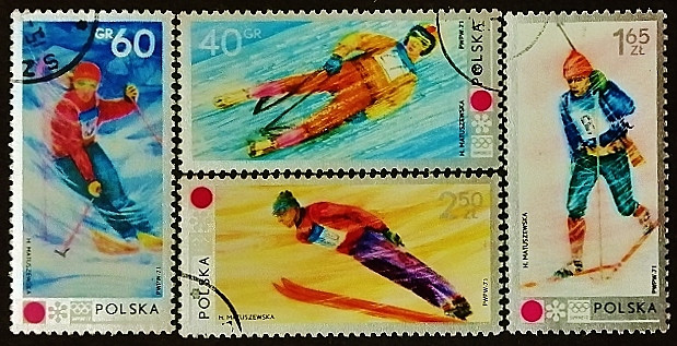 Набор почтовых марок  (4 шт.). "Зимние Олимпийские игры - Саппоро`1972". 1972 год, Польша.