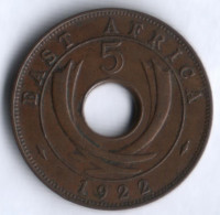 Монета 5 центов. 1922 год, Британская Восточная Африка.