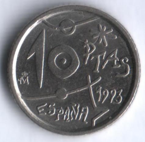 Монета 10 песет. 1993 год, Испания. Хуан Миро.