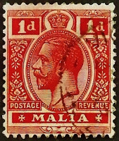 Почтовая марка (1 d.). "Король Георг V". 1914 год, Мальта.