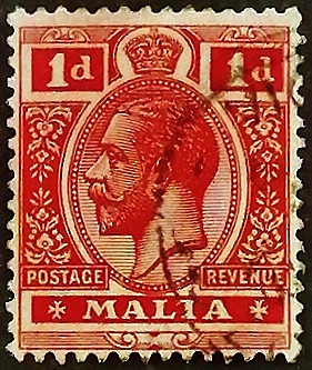 Почтовая марка (1 d.). "Король Георг V". 1914 год, Мальта.