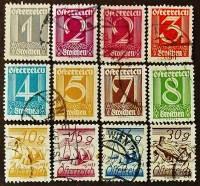 Набор почтовых марок (12 шт.). "Стандартный выпуск". 1925-1927 годы, Австрия.