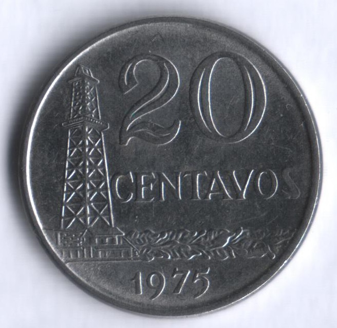 Монета 20 сентаво. 1975 год, Бразилия.