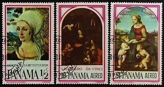 Набор почтовых марок (3 шт.). "Картины". 1966 год, Панама.