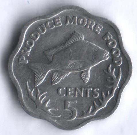 Монета 5 центов. 1977 год, Сейшельские острова. FAO.