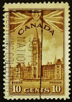 Почтовая марка. "Здания парламента". 1942 год, Канада.