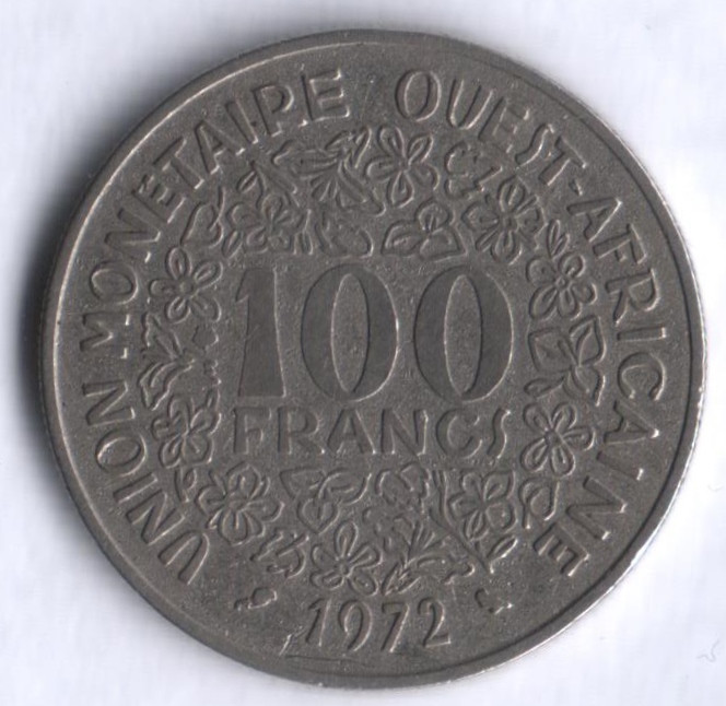 Монета 100 франков. 1972 год, Западно-Африканские Штаты.