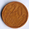 Монета 20 центов. 2001 год, ЮАР. AFERIKA BORWA.