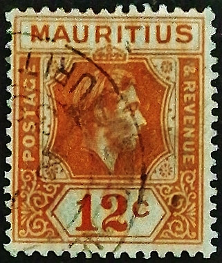 Почтовая марка (12 c.). "Король Георг VI". 1938 год, Маврикий.