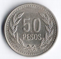 Монета 50 песо. 2006 год, Колумбия.