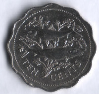 Монета 10 центов. 1987 год, Багамские острова.