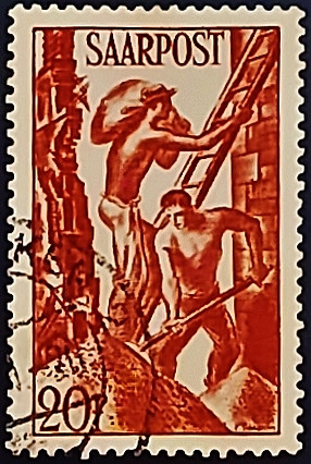 Почтовая марка. "Строители". 1948 год, Саар.