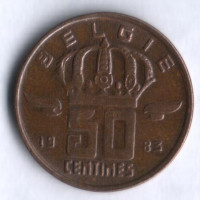 Монета 50 сантимов. 1983 год, Бельгия (Belgie).