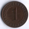 Монета 1 рейхспфенниг. 1925 год (G), Веймарская республика.