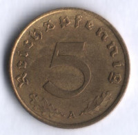 Монета 5 рейхспфеннигов. 1939 год (A), Третий Рейх.