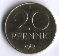 Монета 20 пфеннигов. 1983 год, ГДР.